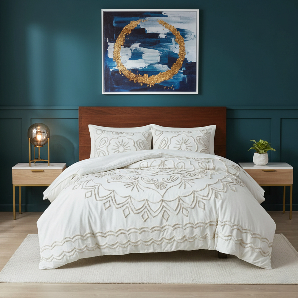 Soraya MedalionTufed Chenille Embroidery Duvet কভার কুইল্ট কভার সেট বেডিং সেট