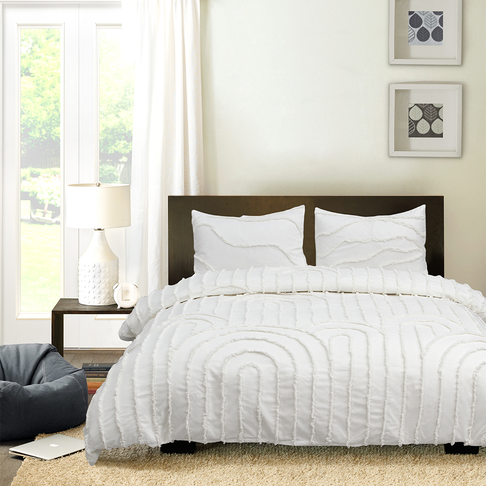Ava জ্যামিতিক আর্ক আধুনিক Tufted Chenille এমব্রয়ডারি Duvet কভার কুইল্ট কভার সেট বেডিং সেট